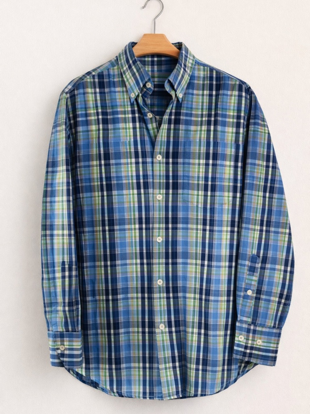 Peter Millar Blue and Green Plaid Button Down Shirt